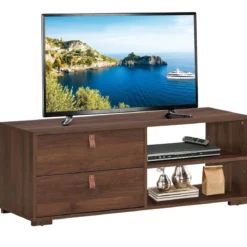 TV-Ständer Industrielles TV-Regal mit 2 Schubladen für Fernseher bis zu 55 Zoll Nussbaum