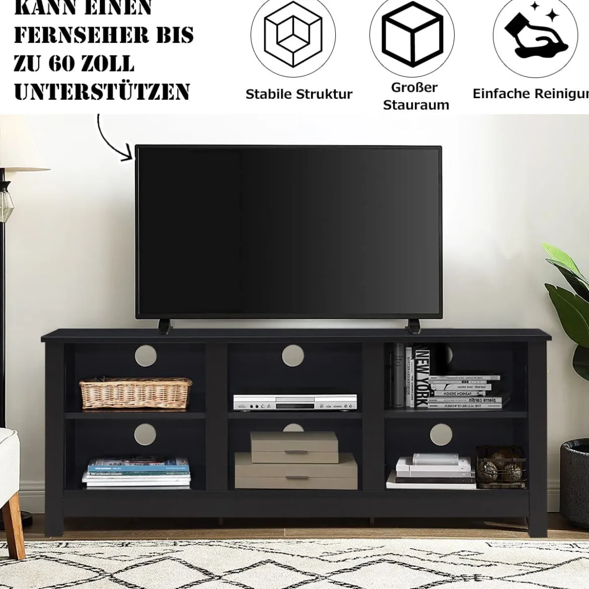 TV-Ständer mit 2 Regalfächern passend für 60 Zoll Fernseher 135 x 39,5 x 54 cm Dunkelbraun
