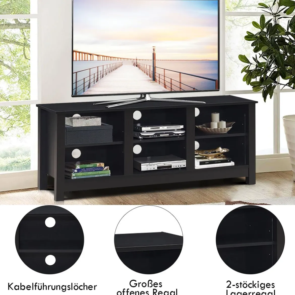 TV-Ständer mit 2 Regalfächern passend für 60 Zoll Fernseher 135 x 39,5 x 54 cm Dunkelbraun
