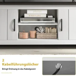 TV-Ständer mit 2 Türen & 2 Schränken & Offenen Regalen Fernsehtisch für Fernseher bis 65" Dunkelgrau