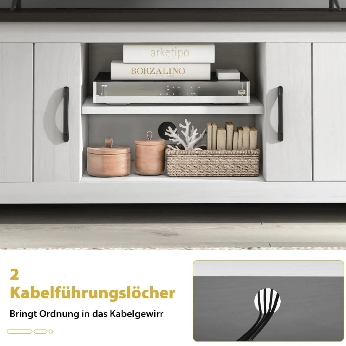 TV-Ständer mit 2 Türen & 2 Schränken & Offenen Regalen Fernsehtisch für Fernseher bis 65" Dunkelgrau