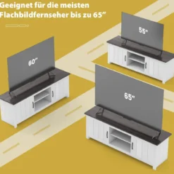 TV-Ständer mit 2 Türen & 2 Schränken & Offenen Regalen Fernsehtisch für Fernseher bis 65