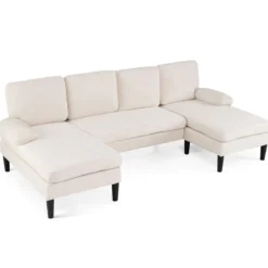 U-förmige Couch für 5-6 Sitzer Clound Ecksofa mit Bezug aus Cordstoff Modernes Schlafsofa Beige