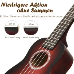 Ukulelen-Set Professionelles Ukulelen-Set aus Holz mit Tragetasche 17,5 x 6 x 53 cm Rot