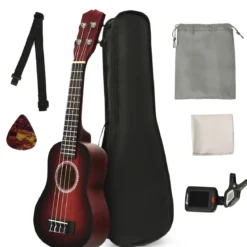 Ukulelen-Set Professionelles Ukulelen-Set aus Holz mit Tragetasche 17,5 x 6 x 53 cm Rot