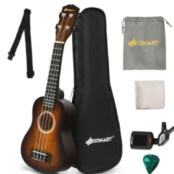 Ukulele Ukulelen-Set mit Tragetasche Gitarreninstrument 17,5 x 6 x 53 cm Braun