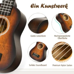 Ukulele Ukulelen-Set mit Tragetasche Gitarreninstrument 17,5 x 6 x 53 cm Braun