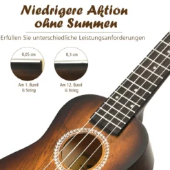 Ukulele Ukulelen-Set mit Tragetasche Gitarreninstrument 17,5 x 6 x 53 cm Braun
