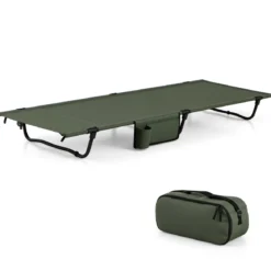 Ultraleichtes Feldbett Campingbett mit Seitentasche Tragbares Klappbett 150 kg Tragkraft Grün