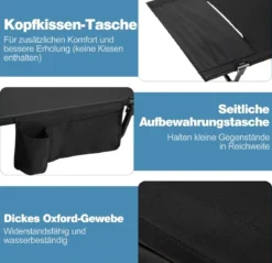 Ultraleichtes Feldbett Campingbett mit Seitentasche Tragbares Klappbett 150 kg Tragkraft Schwarz
