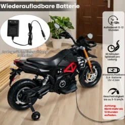 12V Aprilia Kinder Motorrad mit Stützrädern & Musik & Hupe & LED Scheinwerfer Grau