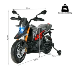 12V Aprilia Kinder Motorrad mit Stützrädern & Musik & Hupe & LED Scheinwerfer Grau