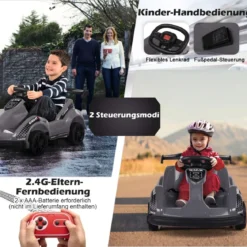 6V Elektro Gokart mit Musik & Soundeffekte & Vorwärts- und Rückwärtsfunktion Schwarz