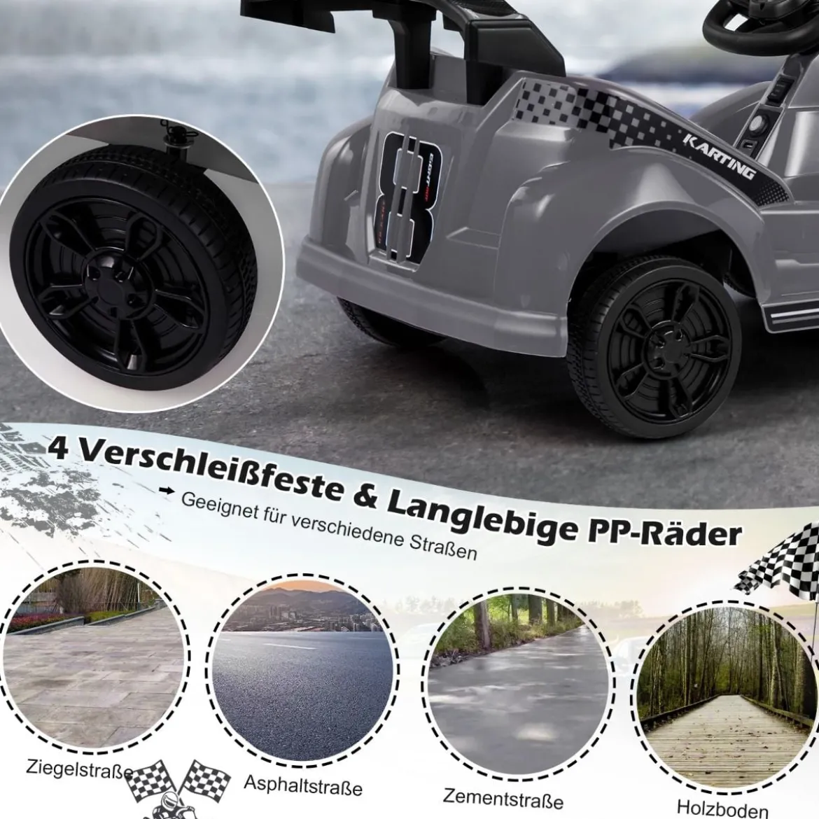 6V Elektro Gokart mit Musik & Soundeffekte & Vorwärts- und Rückwärtsfunktion Schwarz