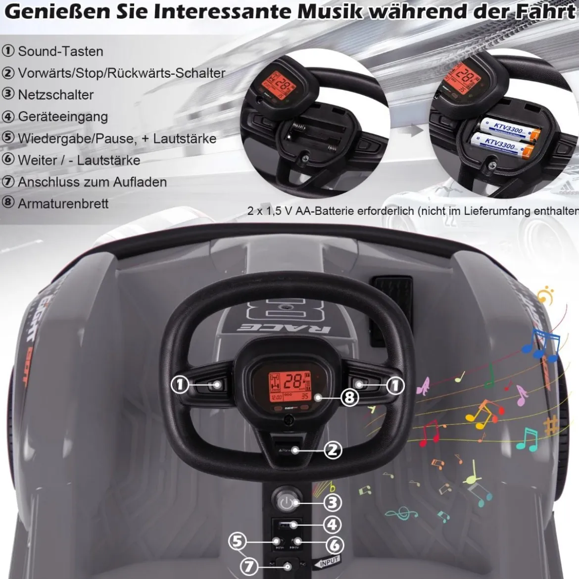 6V Elektro Gokart mit Musik & Soundeffekte & Vorwärts- und Rückwärtsfunktion Schwarz