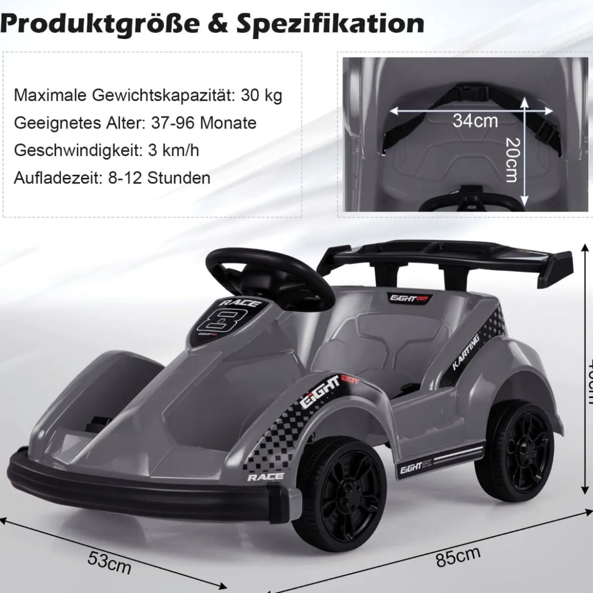 6V Elektro Gokart mit Musik & Soundeffekte & Vorwärts- und Rückwärtsfunktion Schwarz