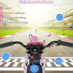 12V Elektro Kindermotorrad Elektromotorrad für Kinder mit abnehmbaren Stützrädern & Federung Elektro Motorrad Rosa