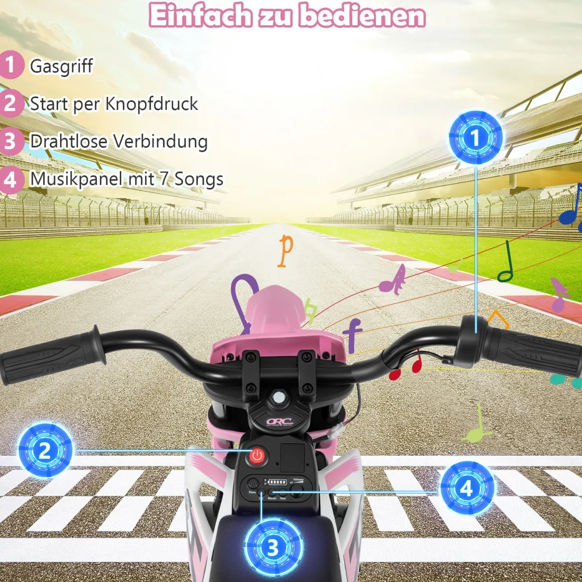 12V Elektro Kindermotorrad Elektromotorrad für Kinder mit abnehmbaren Stützrädern & Federung Elektro Motorrad Rosa