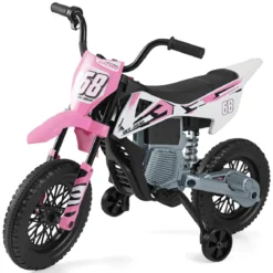 12V Elektro Kindermotorrad Elektromotorrad für Kinder mit abnehmbaren Stützrädern & Federung Elektro Motorrad Rosa