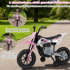12V Elektro Kindermotorrad Elektromotorrad für Kinder mit abnehmbaren Stützrädern & Federung Elektro Motorrad Rosa