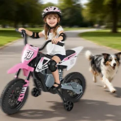 12V Elektro Kindermotorrad Elektromotorrad für Kinder mit abnehmbaren Stützrädern & Federung Elektro Motorrad Rosa