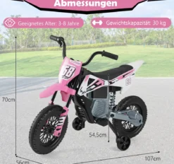 12V Elektro Kindermotorrad Elektromotorrad für Kinder mit abnehmbaren Stützrädern & Federung Elektro Motorrad Rosa