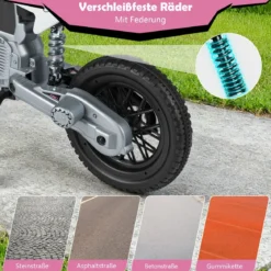 12V Elektro Kindermotorrad Elektromotorrad für Kinder mit abnehmbaren Stützrädern & Federung Elektro Motorrad Rosa