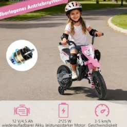 12V Elektro Kindermotorrad Elektromotorrad für Kinder mit abnehmbaren Stützrädern & Federung Elektro Motorrad Rosa
