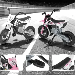 12V Elektro Kindermotorrad Elektromotorrad für Kinder mit abnehmbaren Stützrädern & Federung Elektro Motorrad Rosa