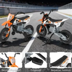 12V Elektro Kindermotorrad Elektromotorrad für Kinder mit abnehmbaren Stützrädern & Federung Elektro Motorrad Orange