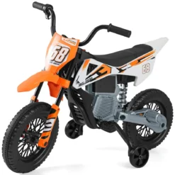 12V Elektro Kindermotorrad Elektromotorrad für Kinder mit abnehmbaren Stützrädern & Federung Elektro Motorrad Orange