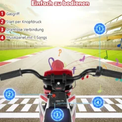 12V Elektro Kindermotorrad Elektromotorrad für Kinder mit abnehmbaren Stützrädern & Federung Elektro Motorrad Rot