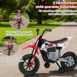 12V Elektro Kindermotorrad Elektromotorrad für Kinder mit abnehmbaren Stützrädern & Federung Elektro Motorrad Rot