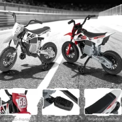 12V Elektro Kindermotorrad Elektromotorrad für Kinder mit abnehmbaren Stützrädern & Federung Elektro Motorrad Rot