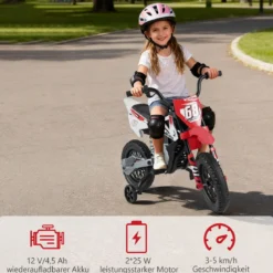 12V Elektro Kindermotorrad Elektromotorrad für Kinder mit abnehmbaren Stützrädern & Federung Elektro Motorrad Rot