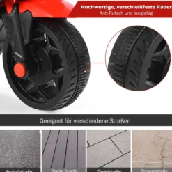 6V Elektro Kindermotorrad mit 2 Stützrädern & Scheinwerfer & USB & Hupe & Musik Rot