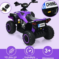 12V Elektro Kinderquad mit Musik Hupe und LED Scheinwerfer Elektroquad Lila