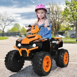 12V Elektro Kinderquad mit Scheinwerfer Mini Elektroquad mit Musik & Hupe Kinderauto Orange