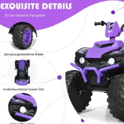 12V Elektro Kinderquad mit Scheinwerfer Mini Elektroquad mit Musik & Hupe Lila