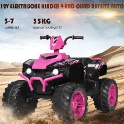 12V Elektro Kinderquad mit Scheinwerfer Mini Elektroquad mit Musik & Hupe Rosa