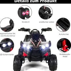 12V Elektro Kinderquad mit Stauraum & LED-Lichtern Mini Elektroquad 3-6 km/h Schwarz