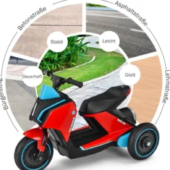 6V Elektro Motorrad Kindermotorrad mit Musik für Kinder 80,5 x 41 x 51,5 cm Rot + Schwarz + Blau