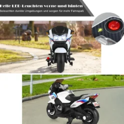 12V Elektro Motorrad Kindermotorrad mit Stützrädern Elektromotorrad Weiß
