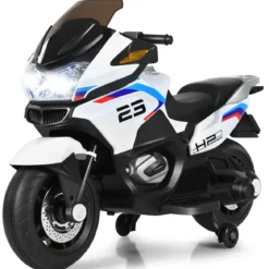 12V Elektro Motorrad Kindermotorrad mit Stützrädern Elektromotorrad Weiß