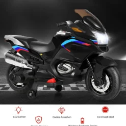 12V Elektro Motorrad Kindermotorrad mit Stützrädern Elektromotorrad Schwarz