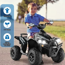 12V Elektroquad mit Musik Hupe & LED Scheinwerfer Elektro Kinderquad Schwarz