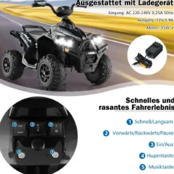 12V Elektroquad mit Musik Hupe & LED Scheinwerfer Elektro Kinderquad Schwarz