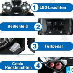 12V Elektroquad mit Musik Hupe & LED Scheinwerfer Elektro Kinderquad Schwarz