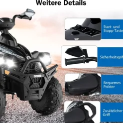 12V Elektroquad mit Musik Hupe & LED Scheinwerfer Elektro Kinderquad Schwarz
