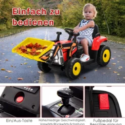 12V Elektro Sitzbagger mit Verstellbarer Schaufel & Musik und Scheinwerfer Rot